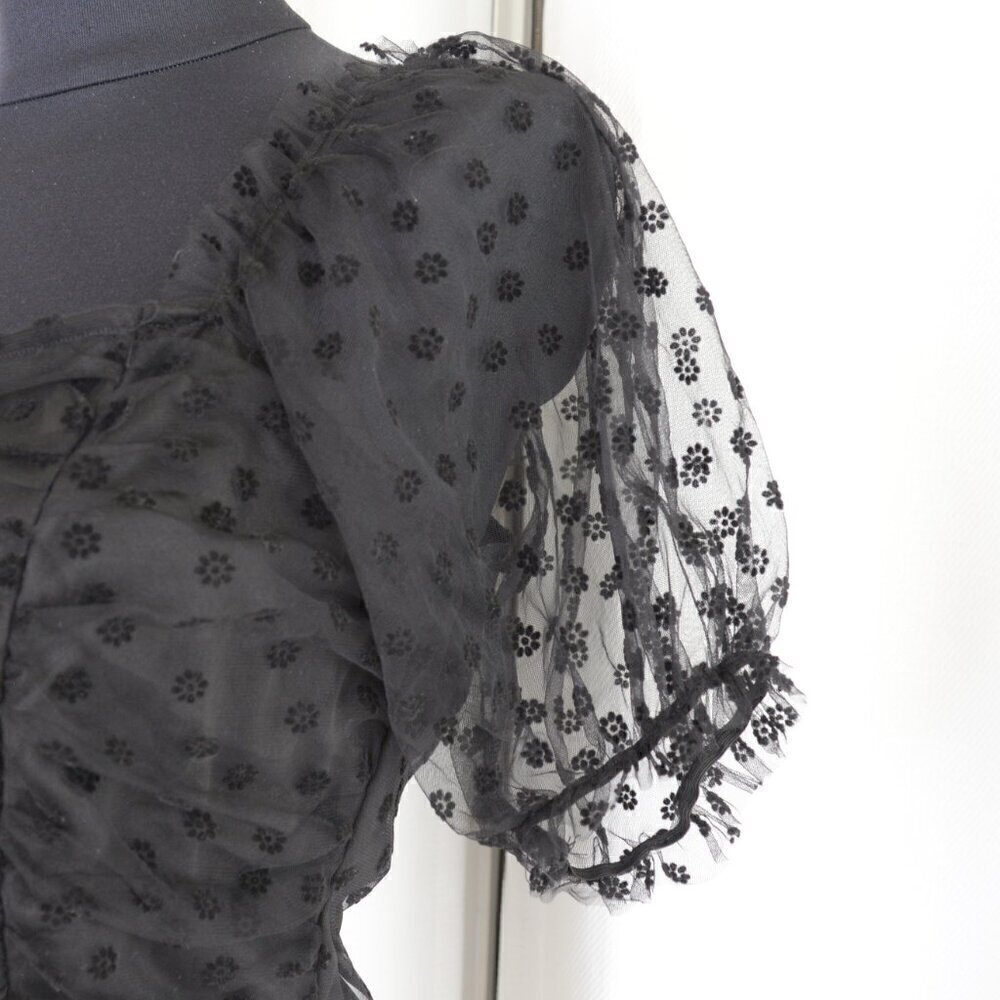 NWT Puff Sheer Sleeve Black Crop Top Sz L - Picture 4 of 6